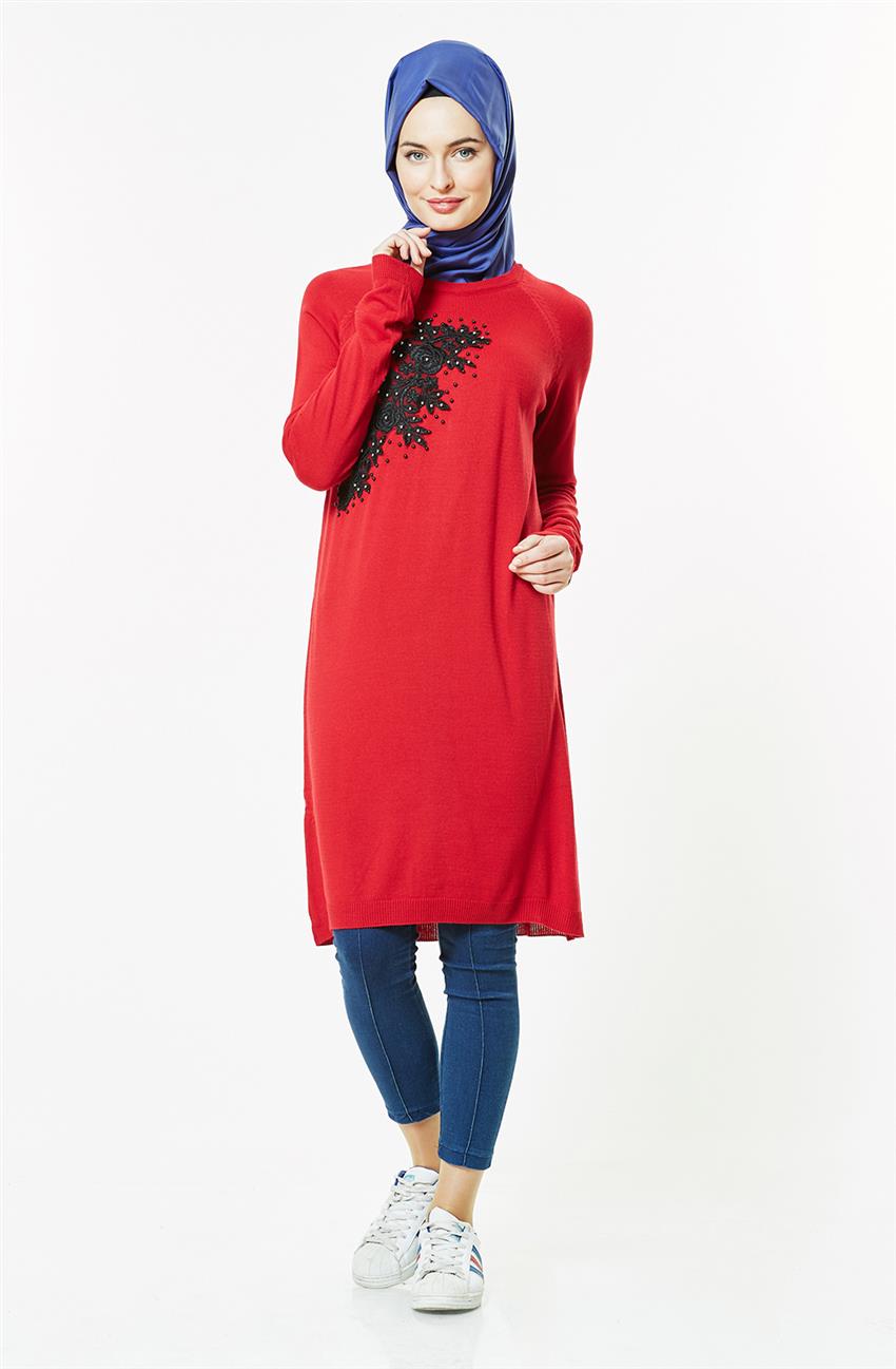 Pilise Knitwear Tunic-Red 15021-34