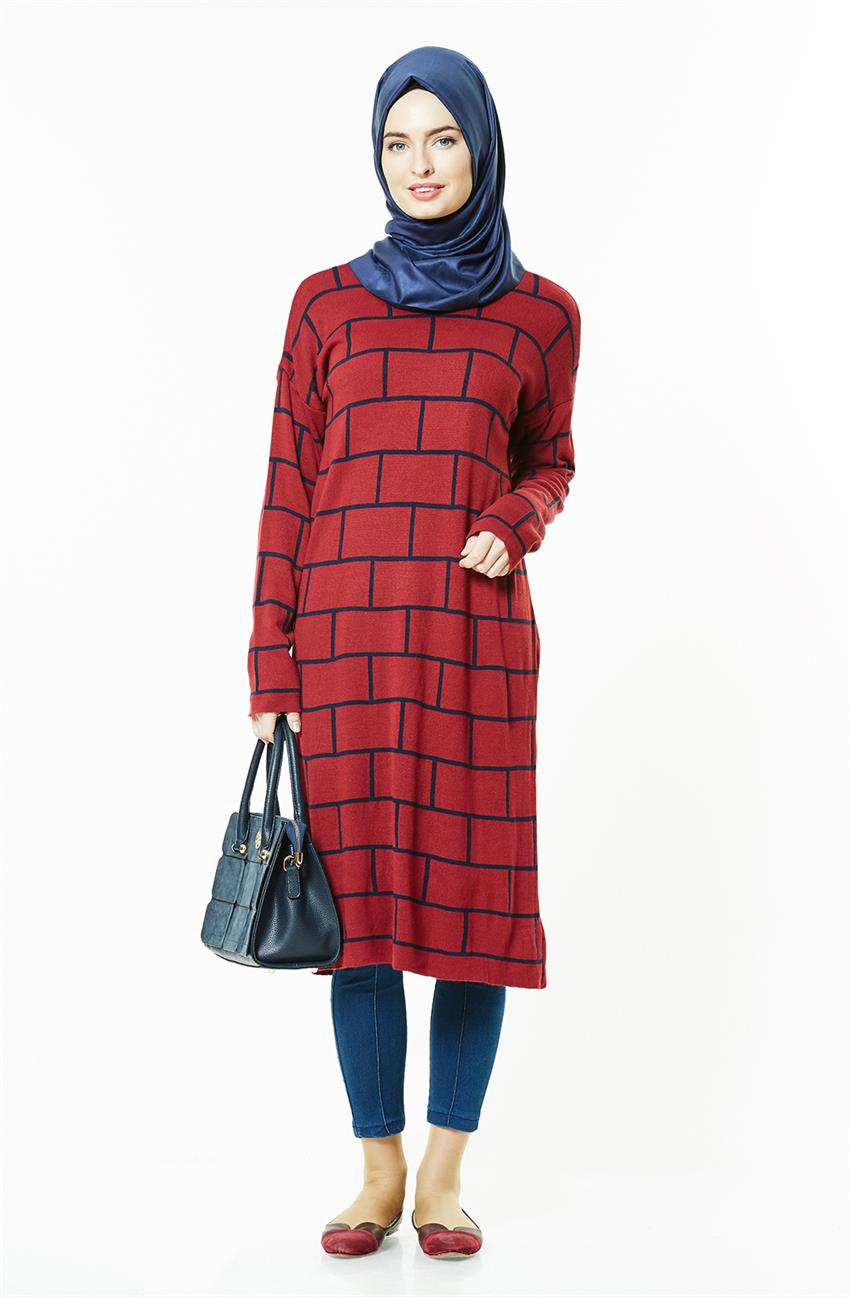 Pilise Knitwear Tunic-Red 15019-34