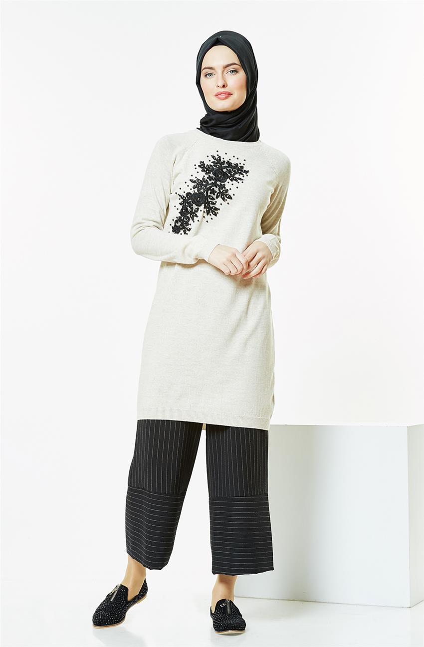 Pilise Knitwear Tunic-Beige 15021-11