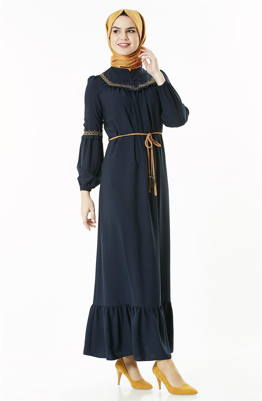 Fırfır Detaylı Lacivert Elbise 4006-17