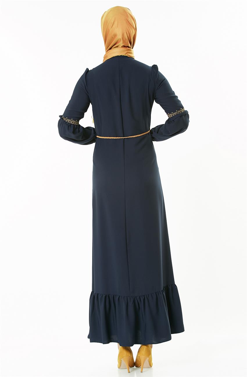 Fırfır Detaylı Lacivert Elbise 4006-17