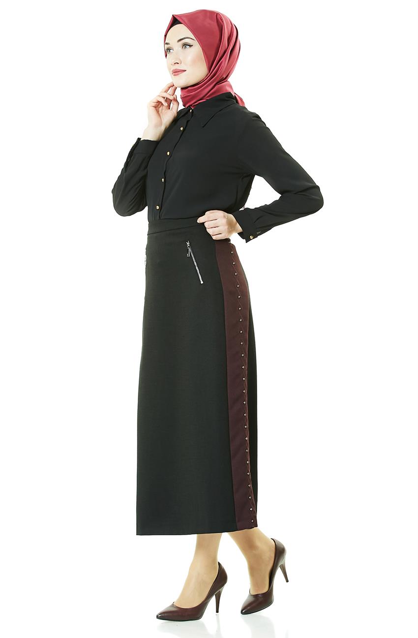 Tuğba Skirt-Black Plum J6575-0910
