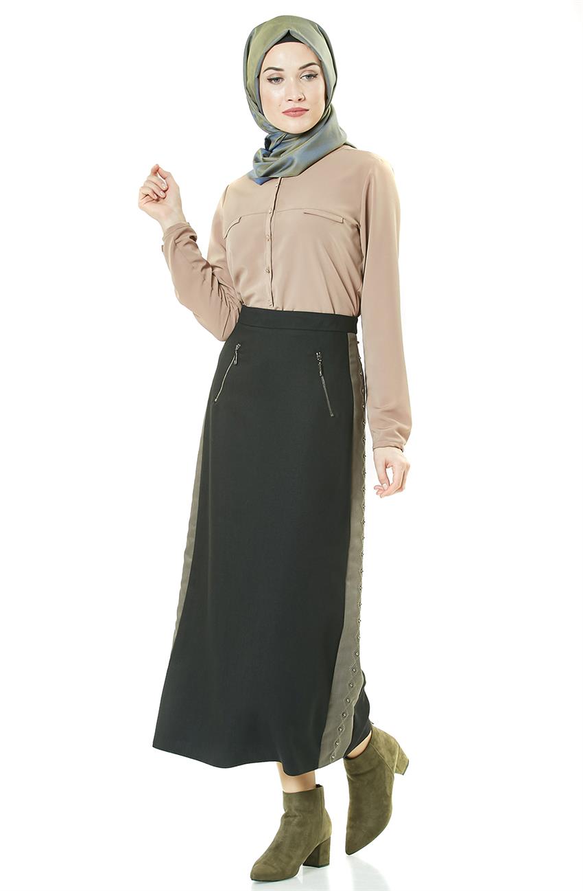 Tuğba Skirt-Black Khaki J6575-0924