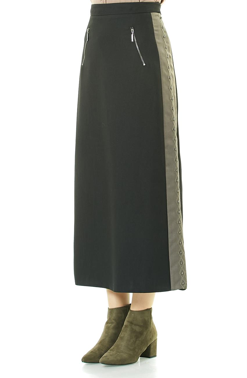 Tuğba Skirt-Black Khaki J6575-0924