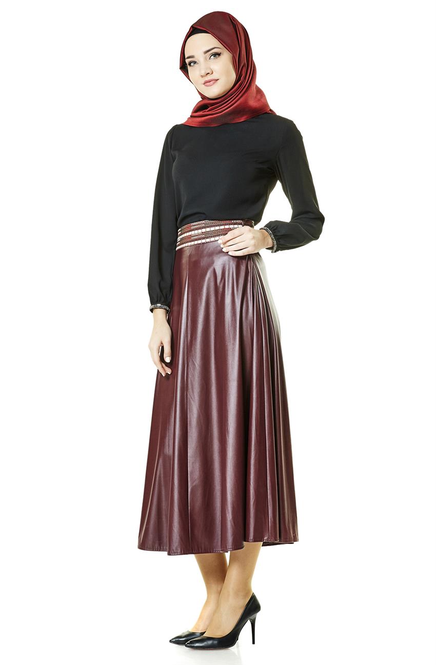 Tuğba Skirt-Claret Red J7129-30