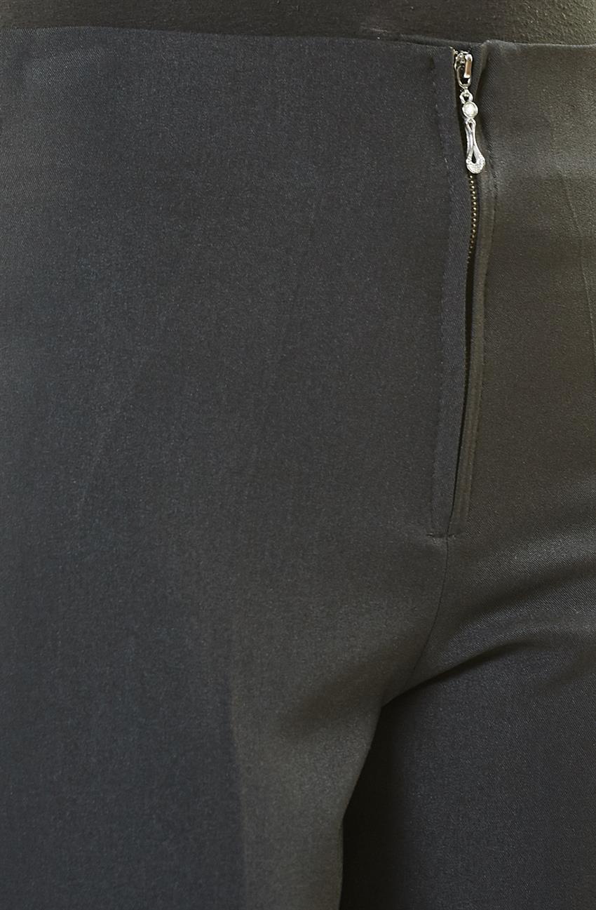 Önden Fermuarlı Kumaş Siyah Pantolon 4600-01
