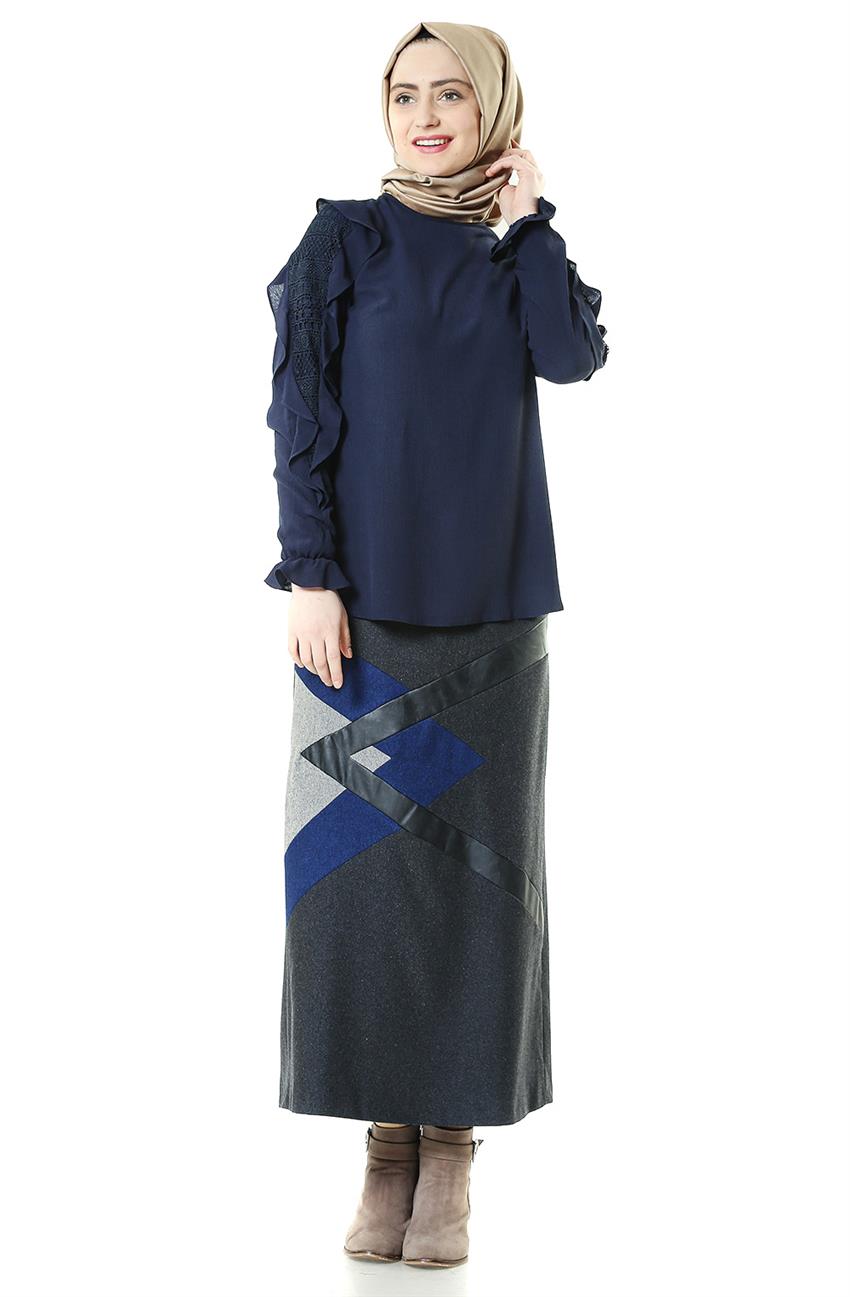 Dantel Detaylı Lacivert Bluz KA-A7-10051-11
