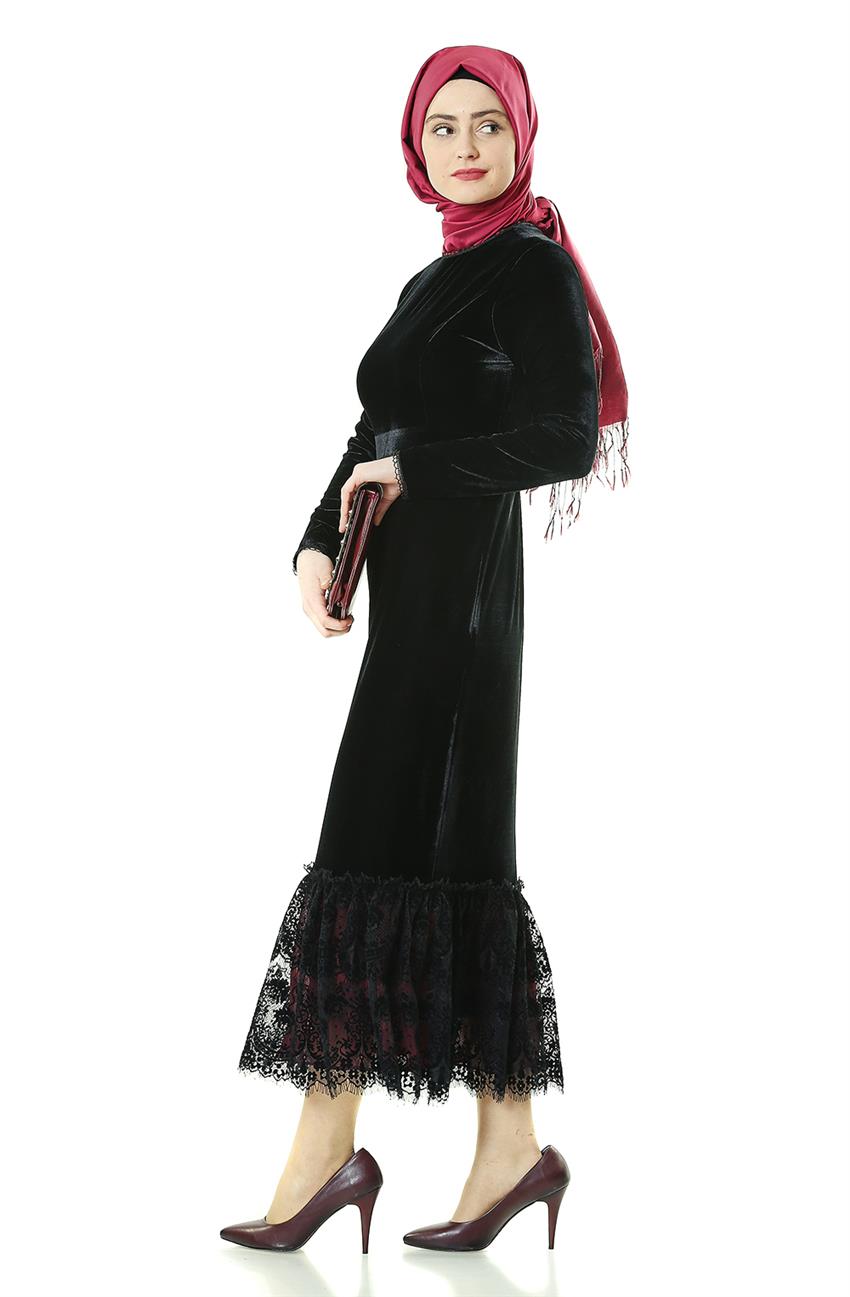 Kadife Siyah Elbise KA-A7-23118-12