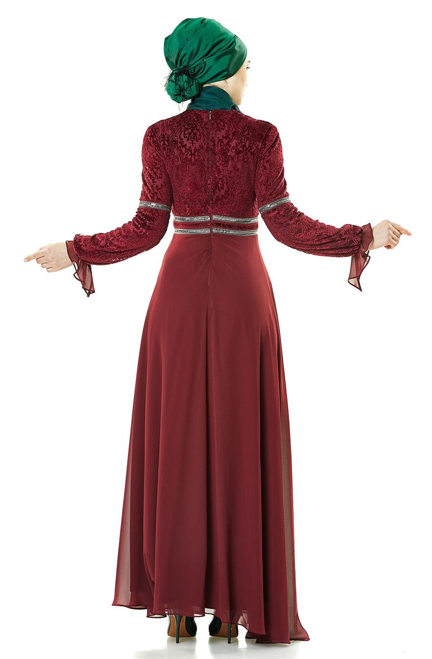 Basklı Dress-Claret Red KA-A7-23099-26