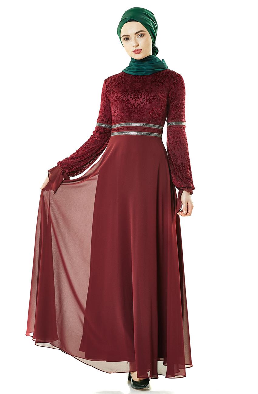 Basklı Dress-Claret Red KA-A7-23099-26
