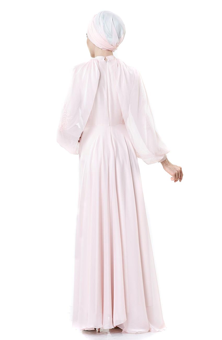 Güpür Detaylı Abiye Pembe Elbise 1906-42