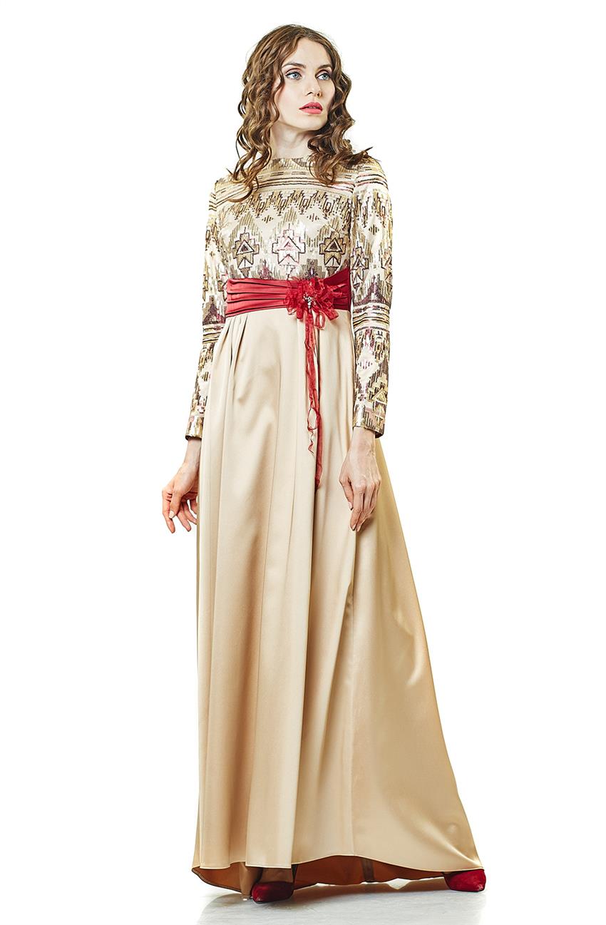 Evening Dress Dress-Beige Claret Red KA-A6-23028-0826