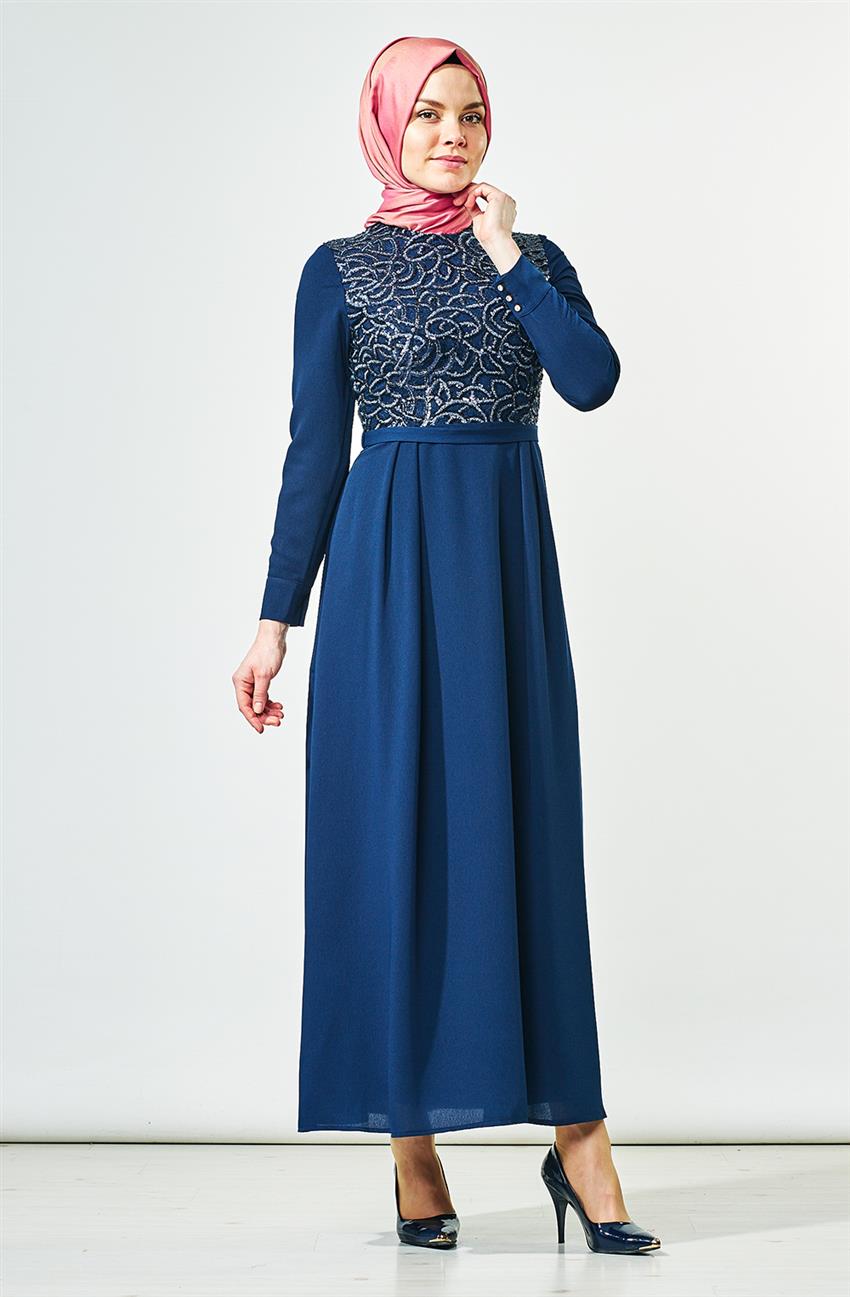 Evening Dress Dress-Navy Blue V4261-08