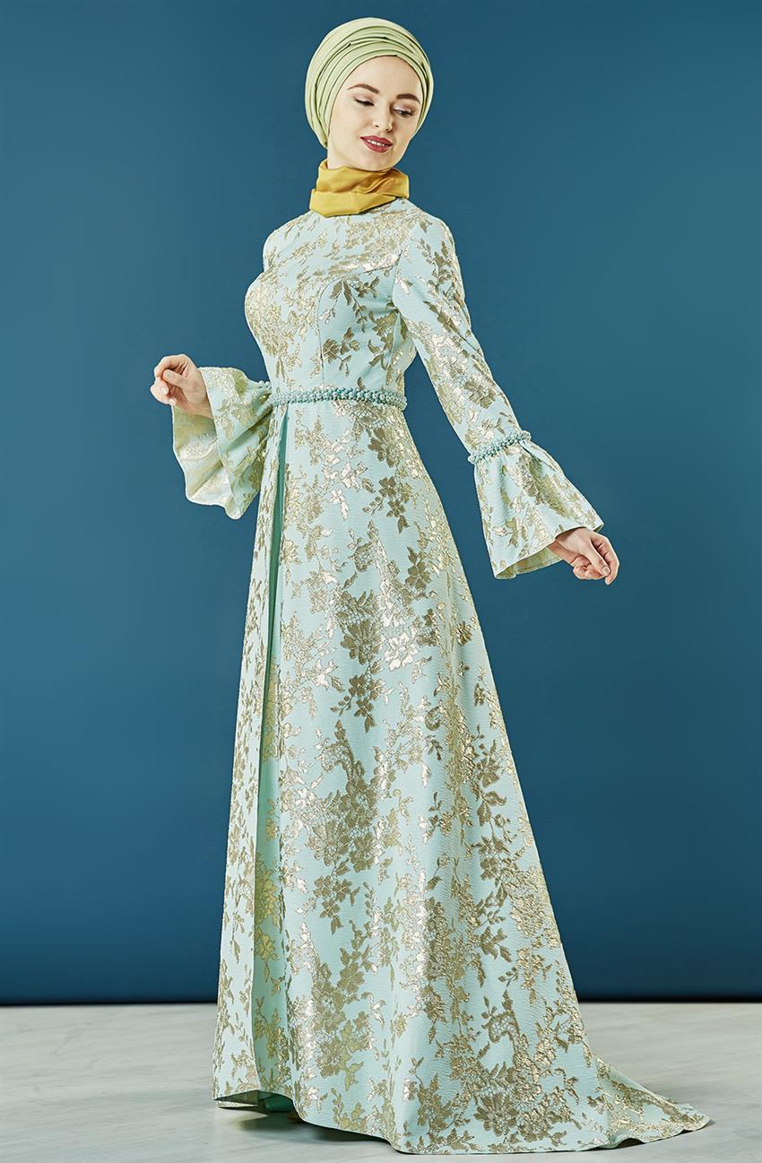 Tül Detaylı Abiye Mint Elbise 7YA10016-24