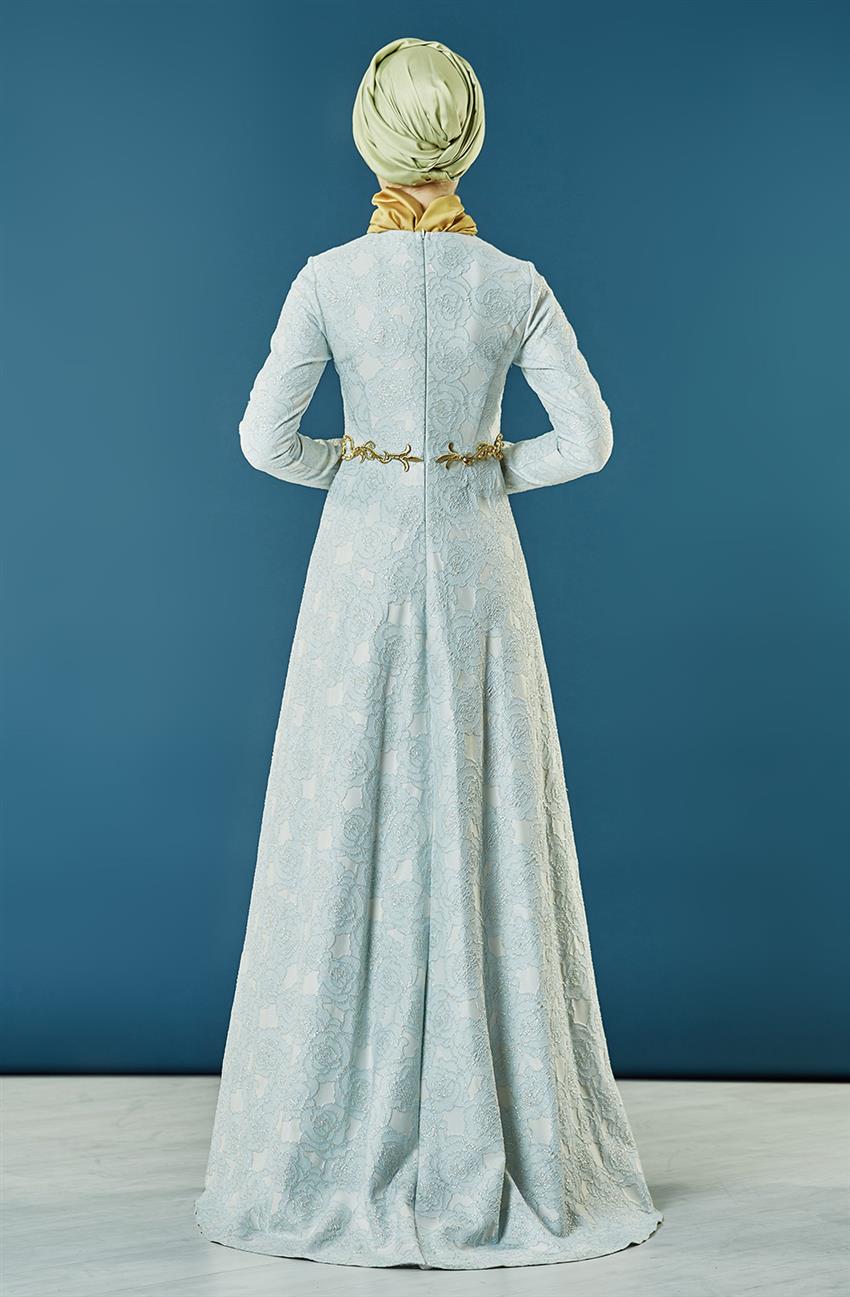 Nakış Detaylı Abiye Mavi Elbise 7YA10019-70