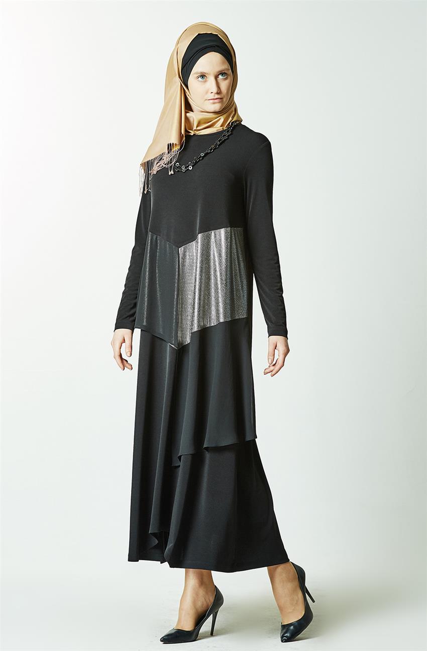 Parlak Detaylı Siyah Elbise 7K9457-01