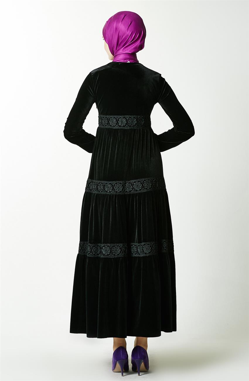 Dantel Detaylı Siyah Elbise LR8290-01