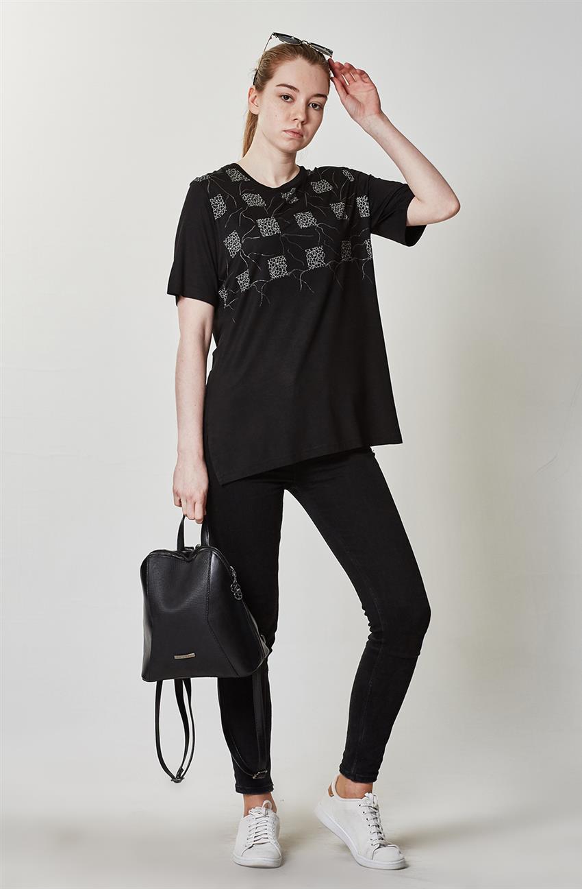 Motif Knitwear Blouse-Black 24033-01