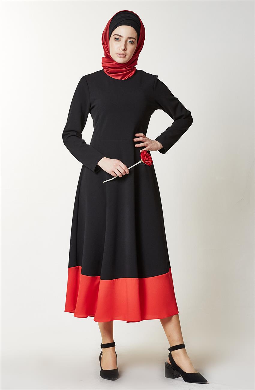 فستان-Kırmızı Siyah 2351-3401