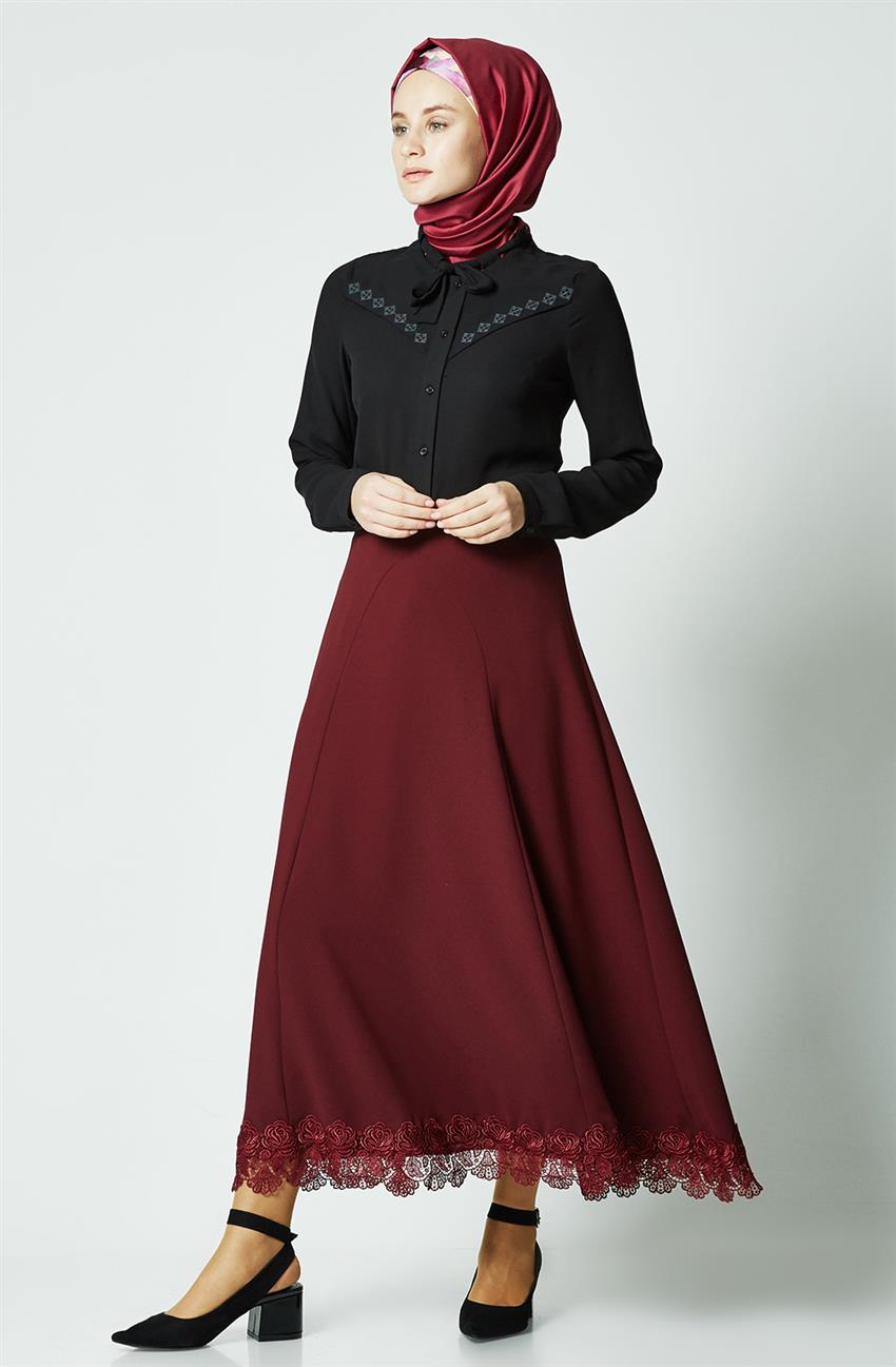 Tuğba Skirt-Claret Red K7095-30