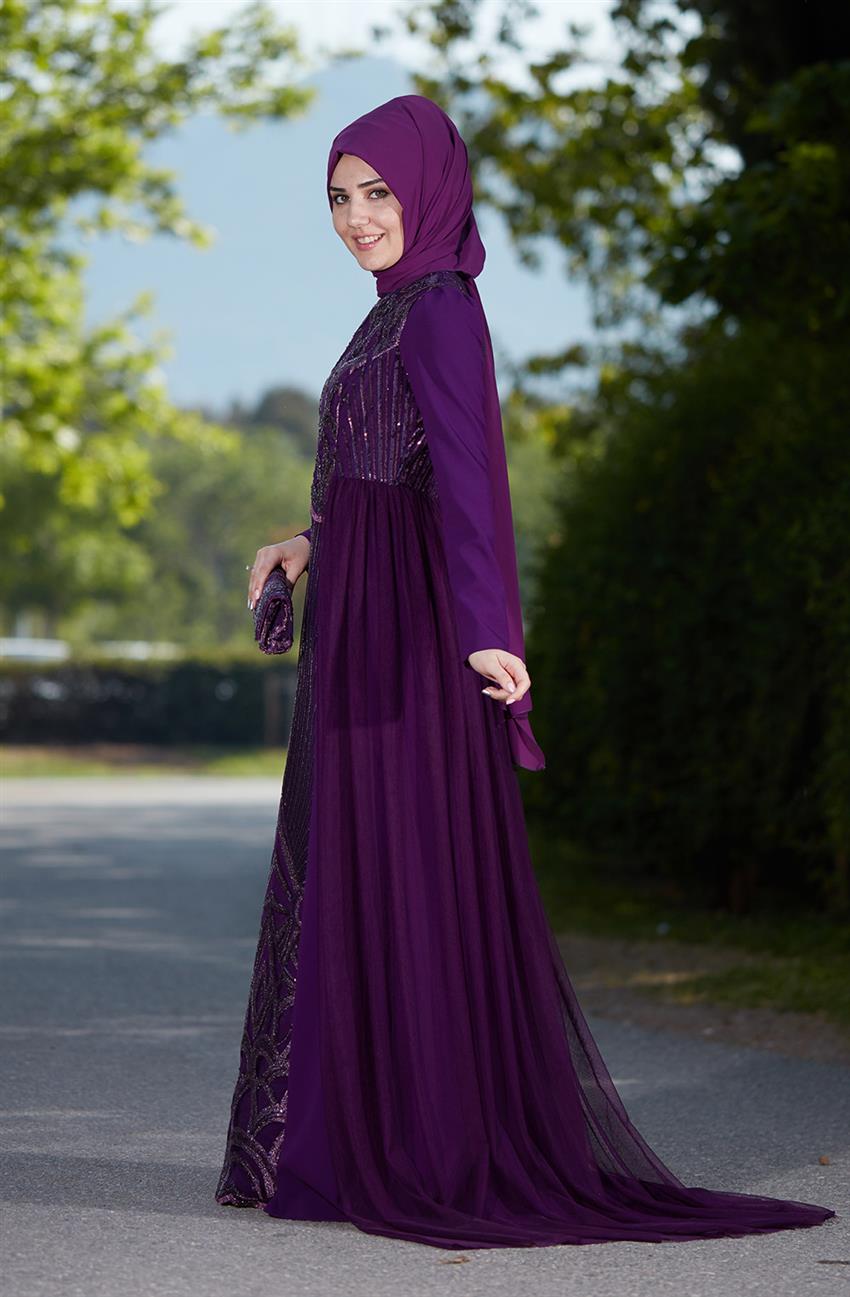 Som Fashion Pınar Balık Abiye Elbise Mürdüm