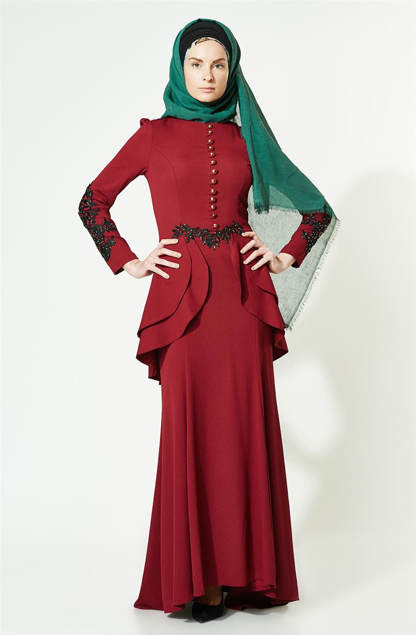 Evening Dress Dress-Claret Red 3008-67