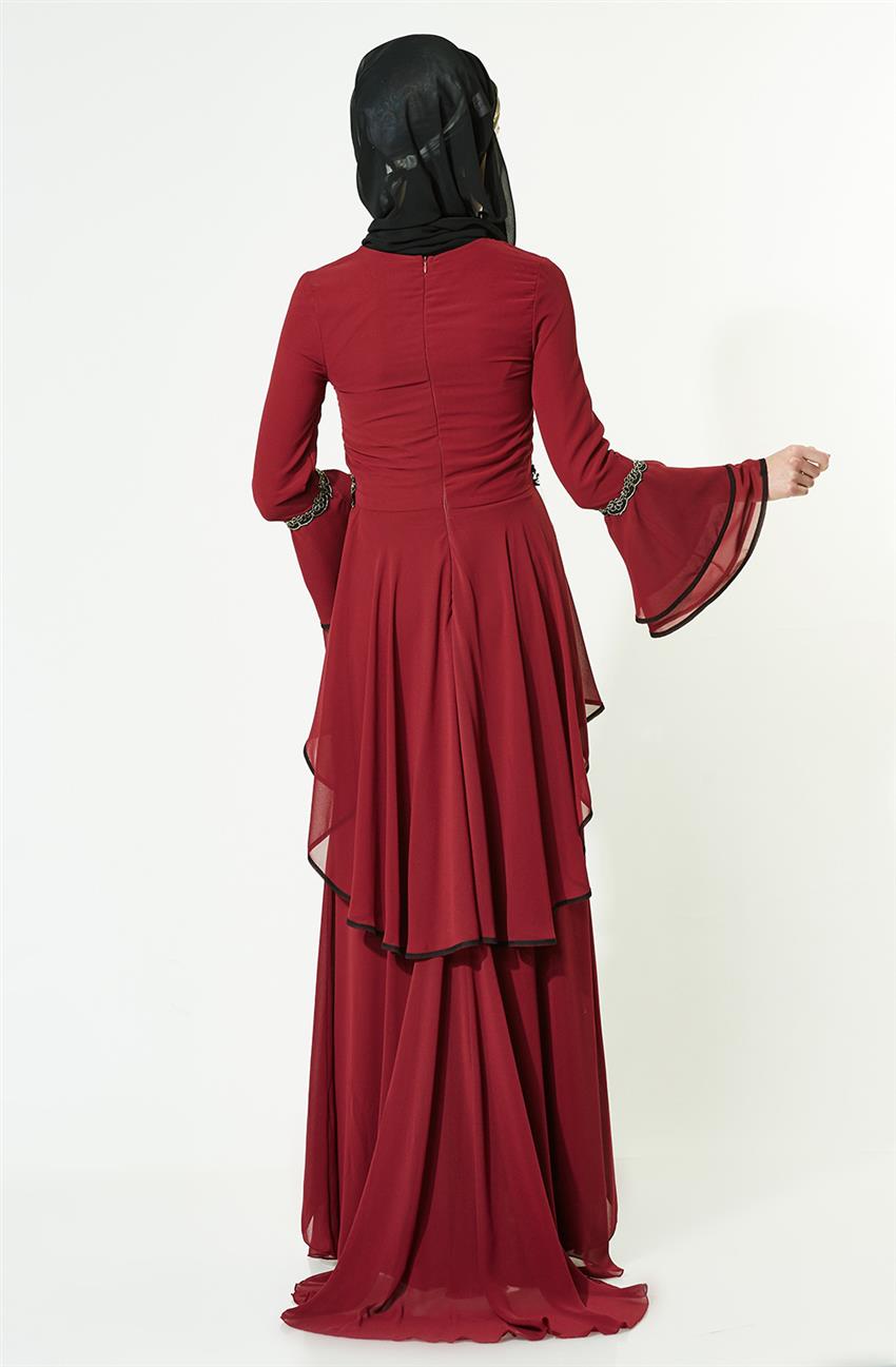 Evening Dress Dress-Claret Red 3012-67