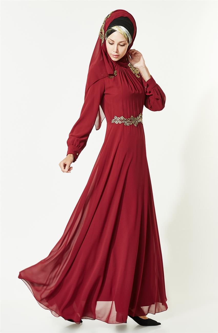 Evening Dress Dress-Claret Red 3010-67