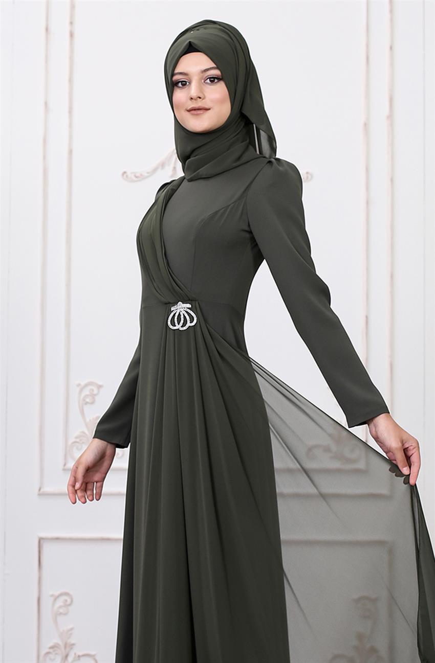 Som Fashion Şelale Evening Dress Khaki