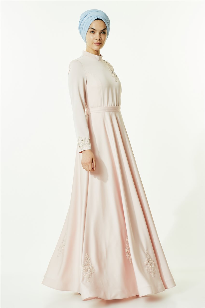 Tuğba فستان سهرة-لون البودرة M5144-17