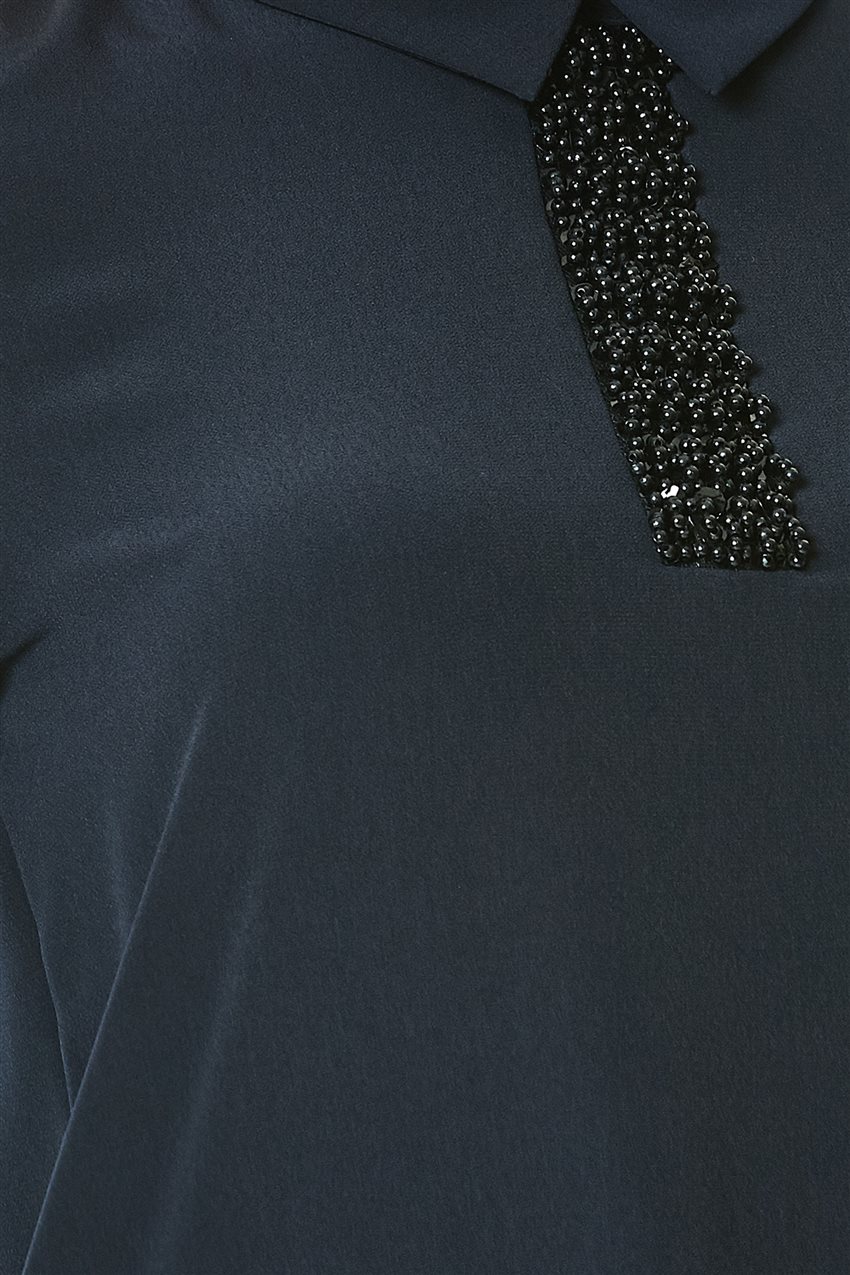 Boncuk Detaylı Lacivert Bluz 7K3340-17