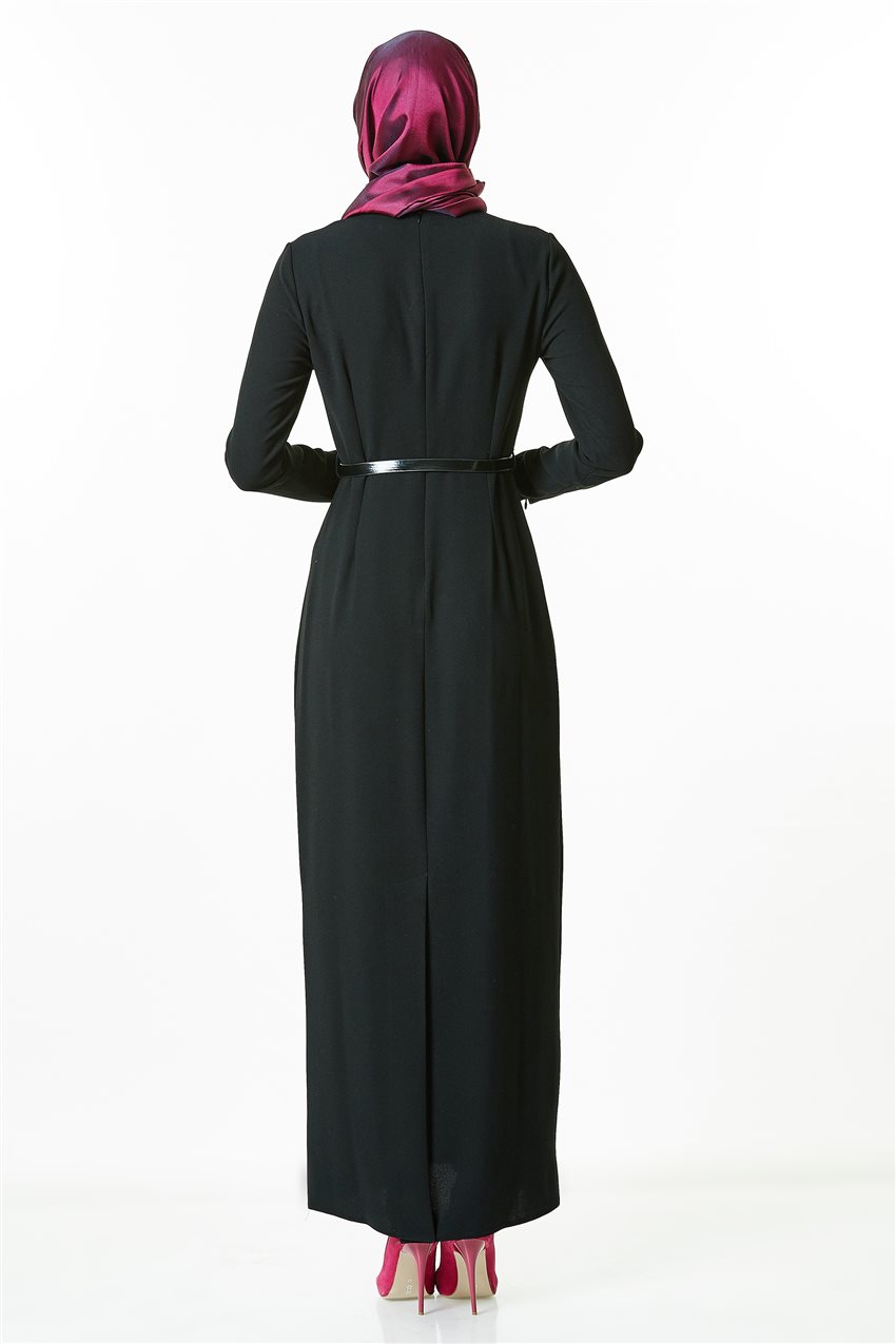 Renkli Siyah Elbise 7K9408-01