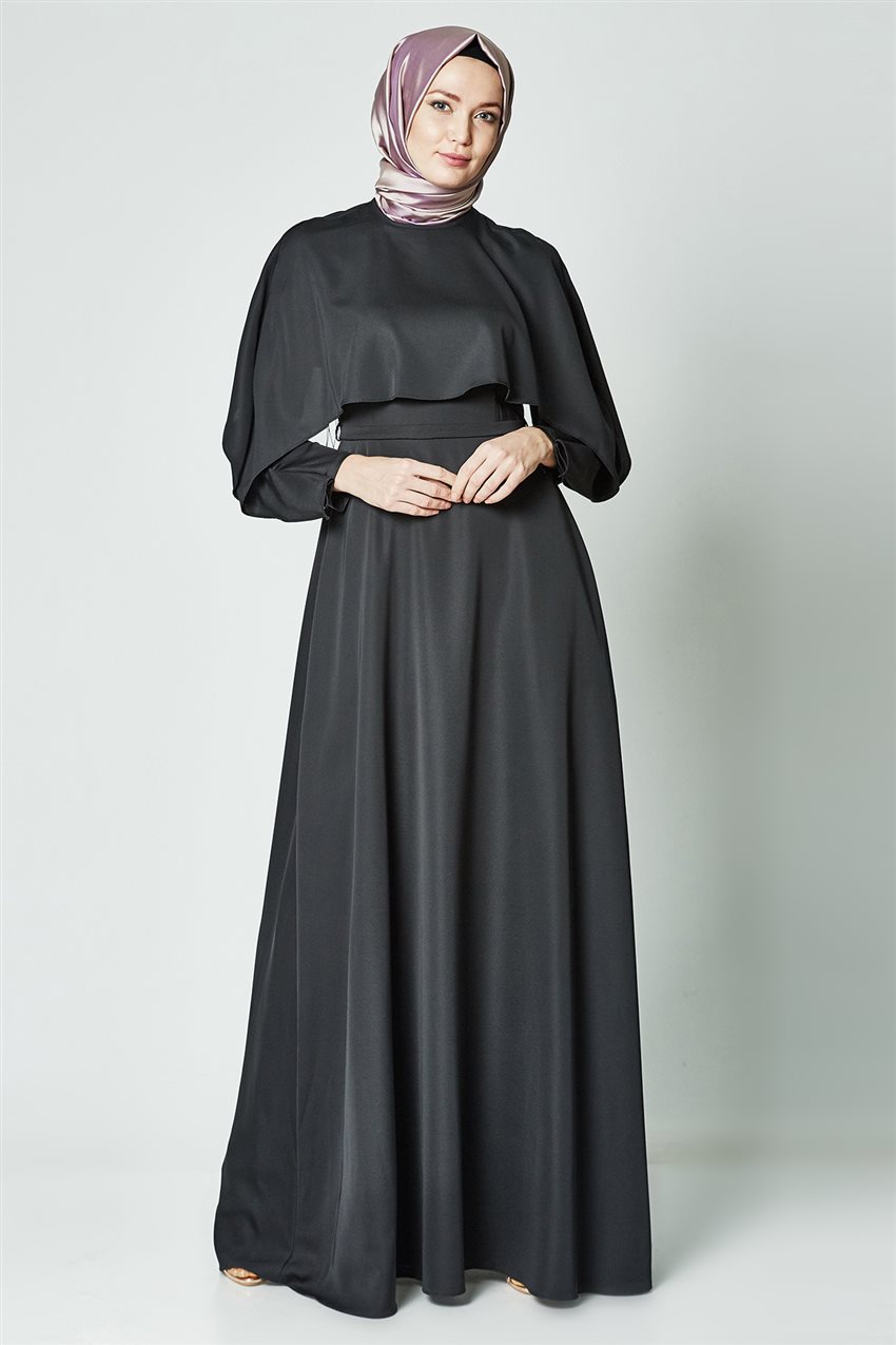 Pelerin Detaylı Siyah Elbise 7K9405-01