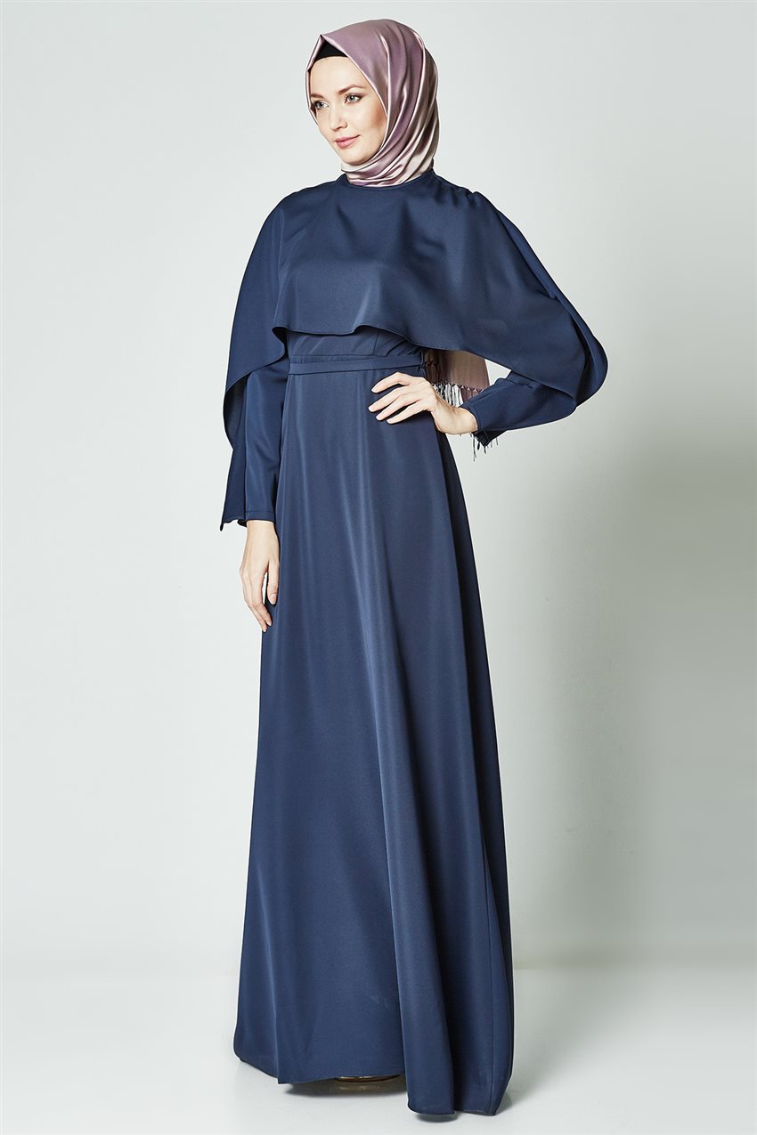 Pelerin Detaylı Lacivert Elbise 7K9405-17