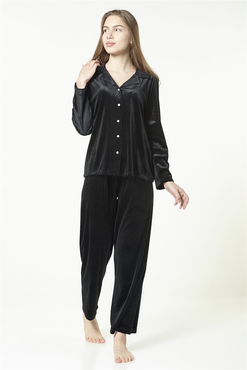 Kadife Siyah Pijama Takım 