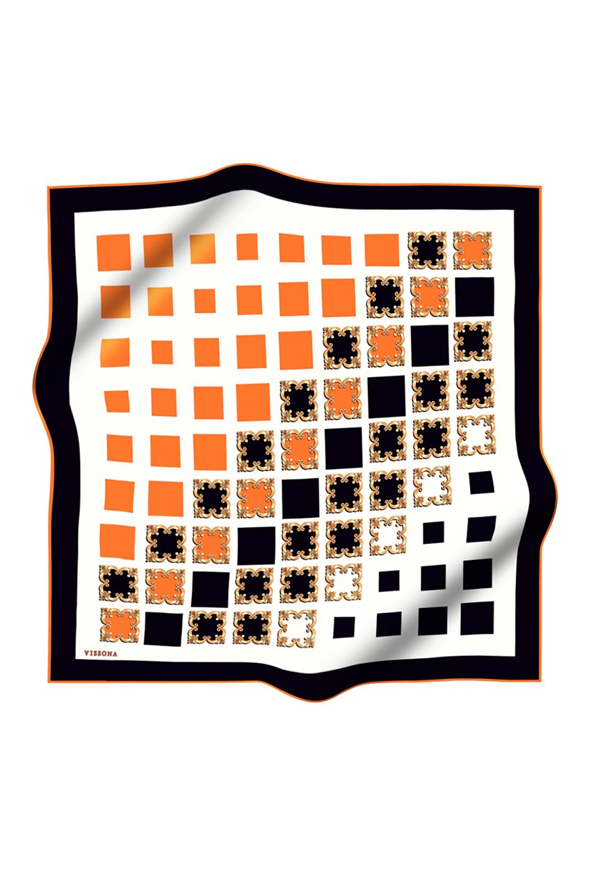 Twill حرير إيشارب-أسود برتقالي ar-12351-0137