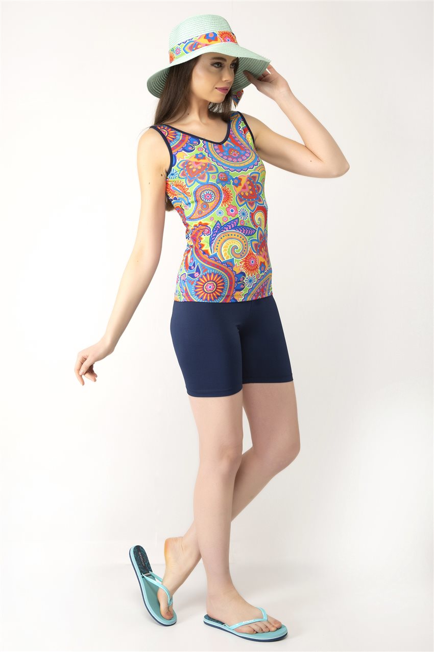 Tankini Covered Swimsuit-Navy Blue 1933-17