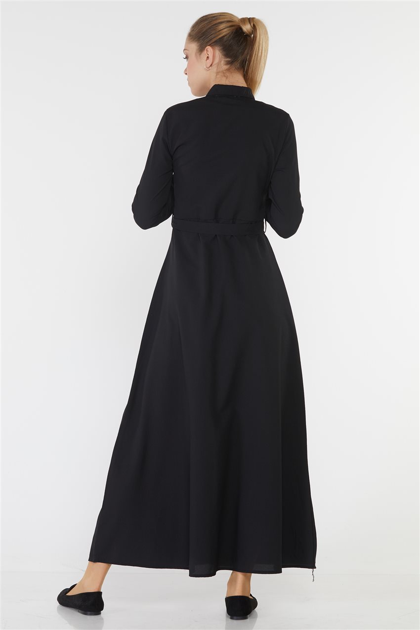 Nakişli Siyah Elbise UA-1006-12