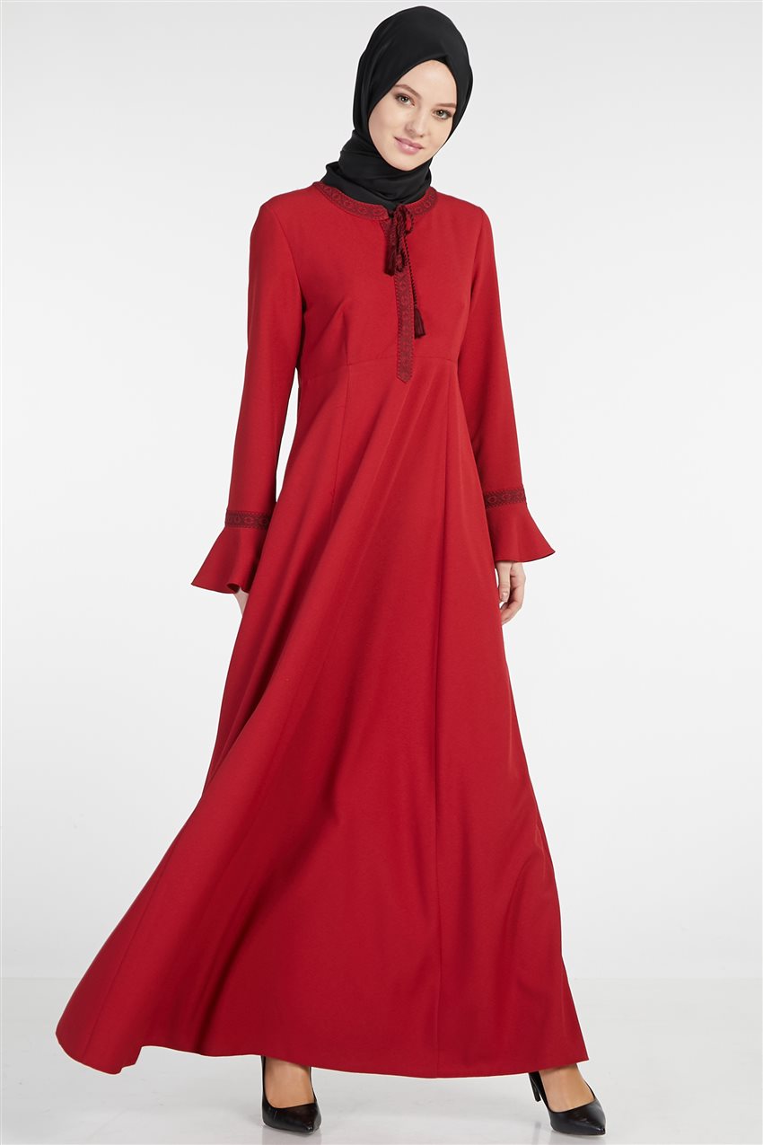 Nakışlı Kırmızı Elbise 