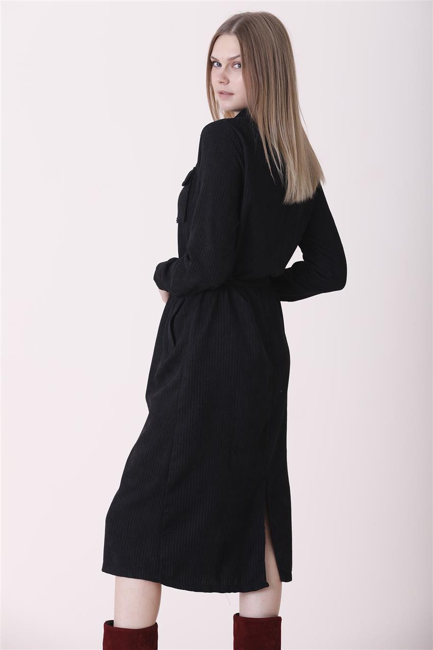 Kadife Siyah Elbise PL-9W523-01