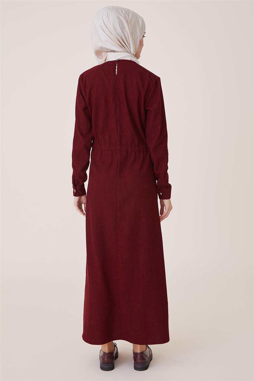 Kışlık Kadife Bordo Elbise PL-9W524-67