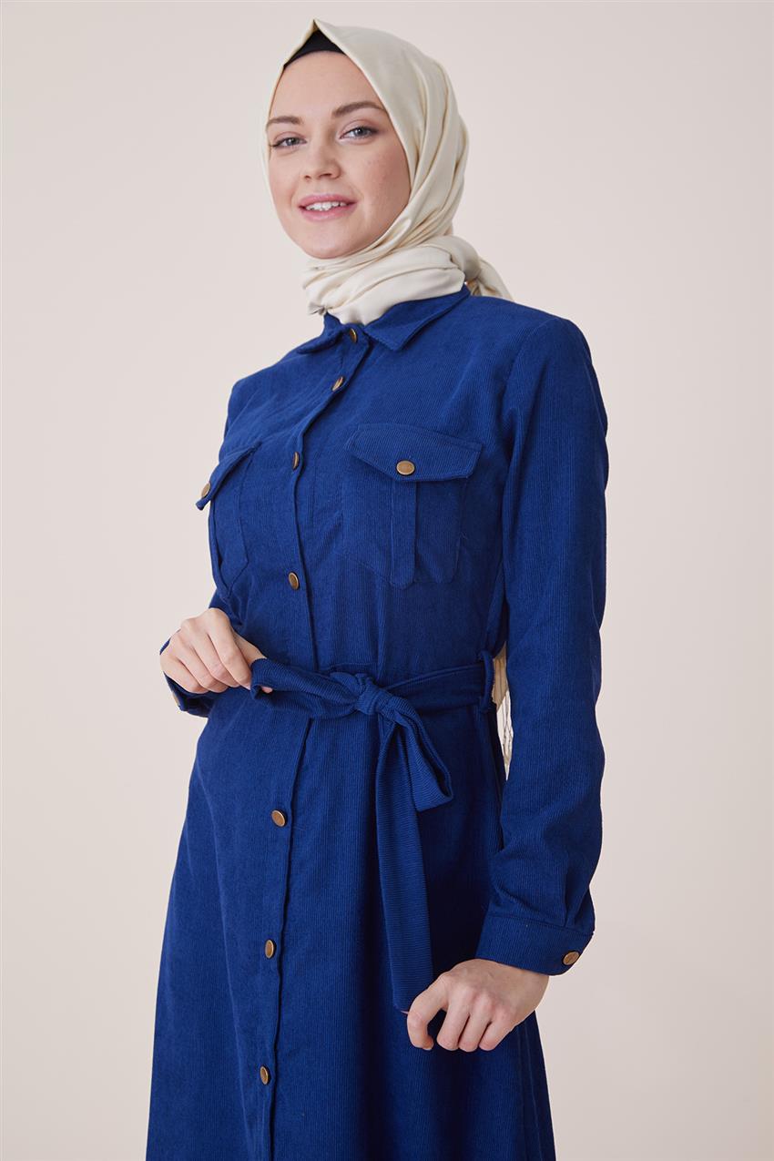Kışlık Kadife İndigo Elbise PL-9W028-2-83
