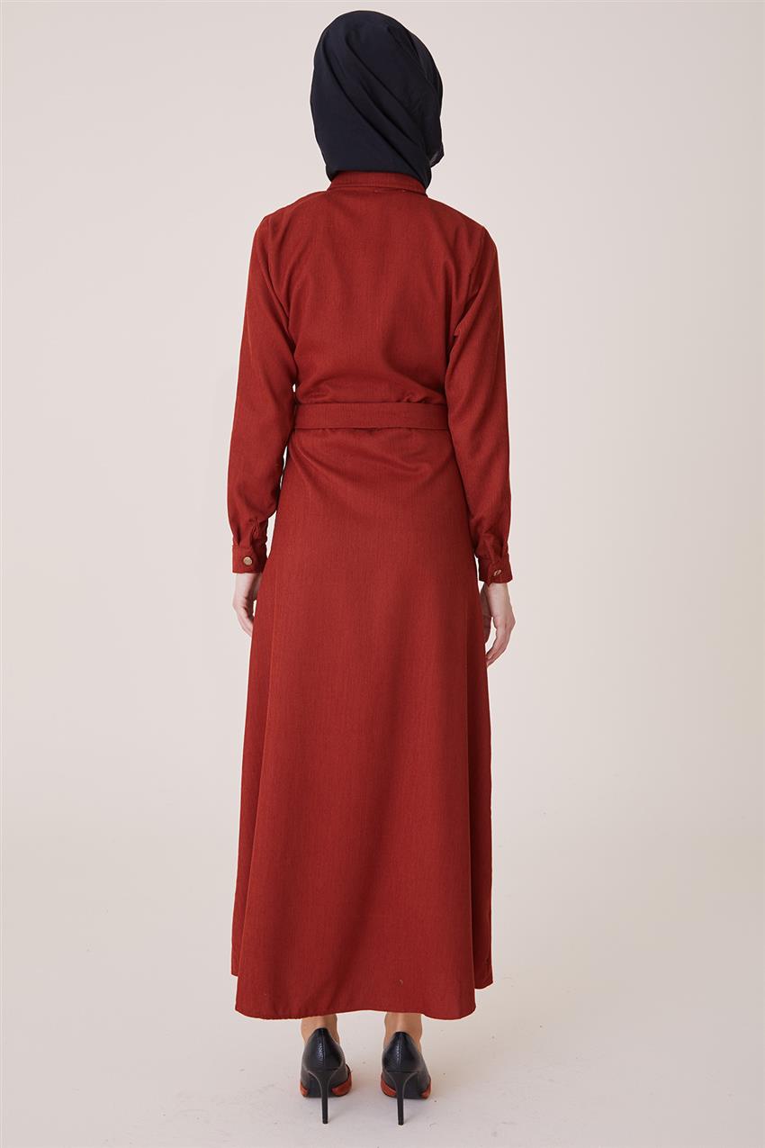 Kışlık Kadife Kiremit Elbise PL-9W028-2-58