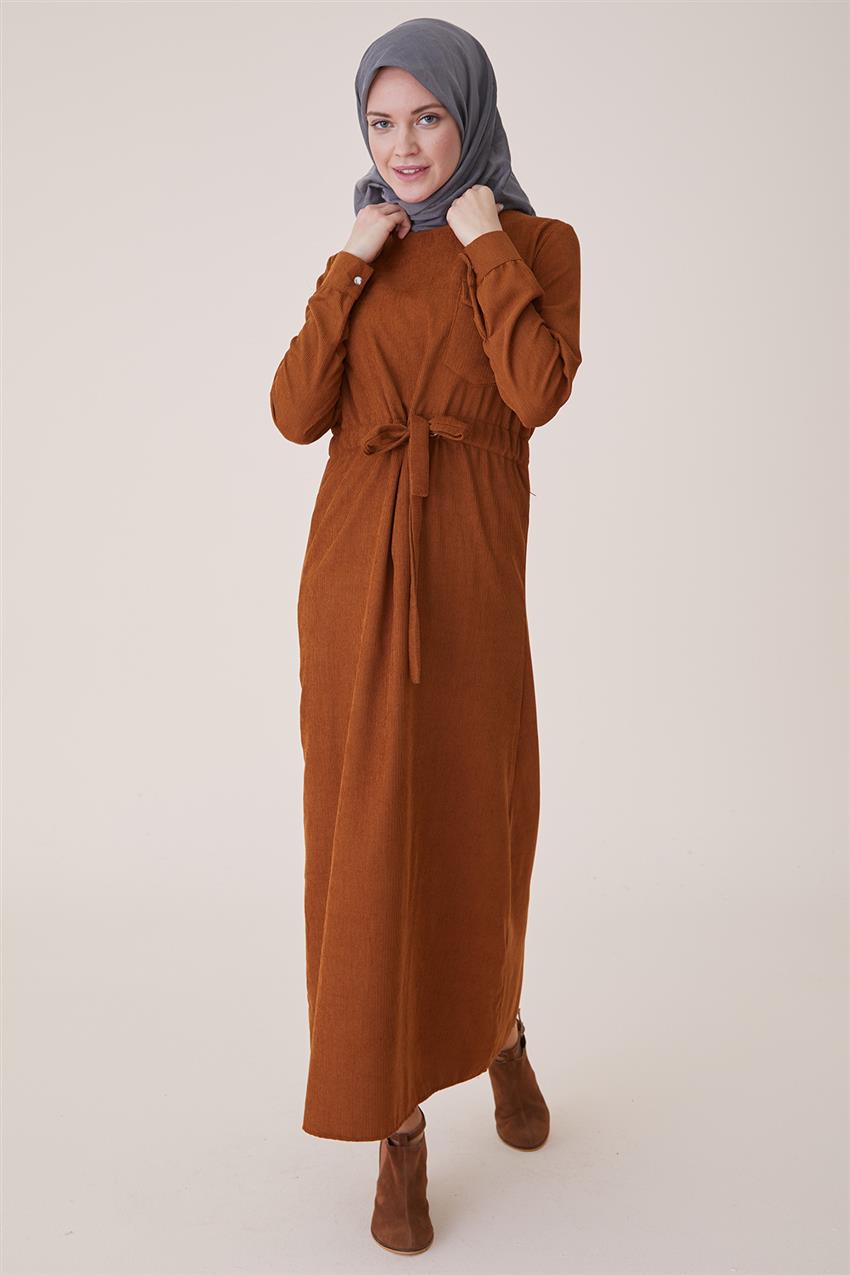 Kışlık Kadife Hardal Elbise PL-9W524-55