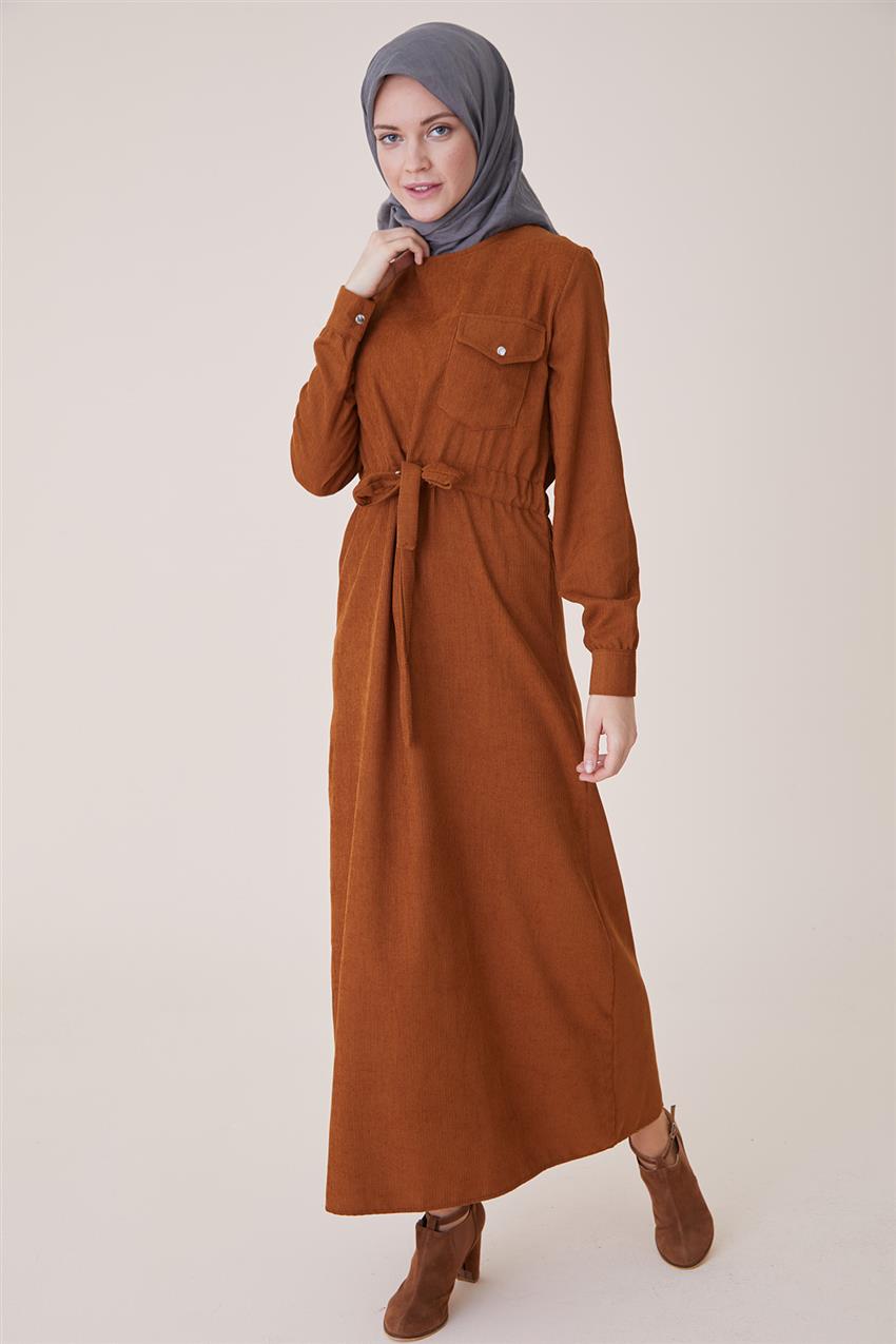 Kışlık Kadife Hardal Elbise PL-9W524-55
