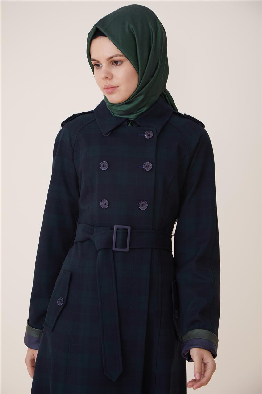 Trench Coat-Navy Blue Green DO-A7-54033-1125