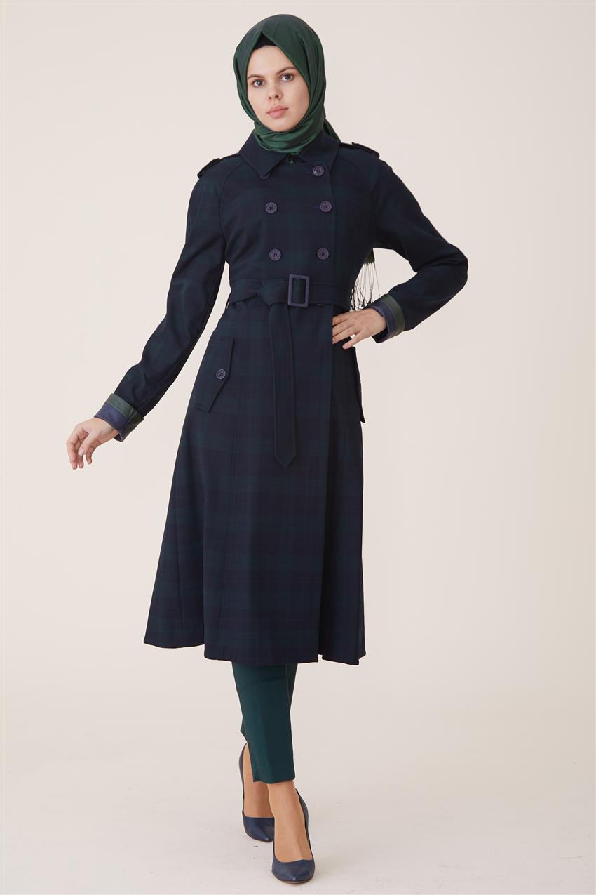 Trench Coat-Navy Blue Green DO-A7-54033-1125