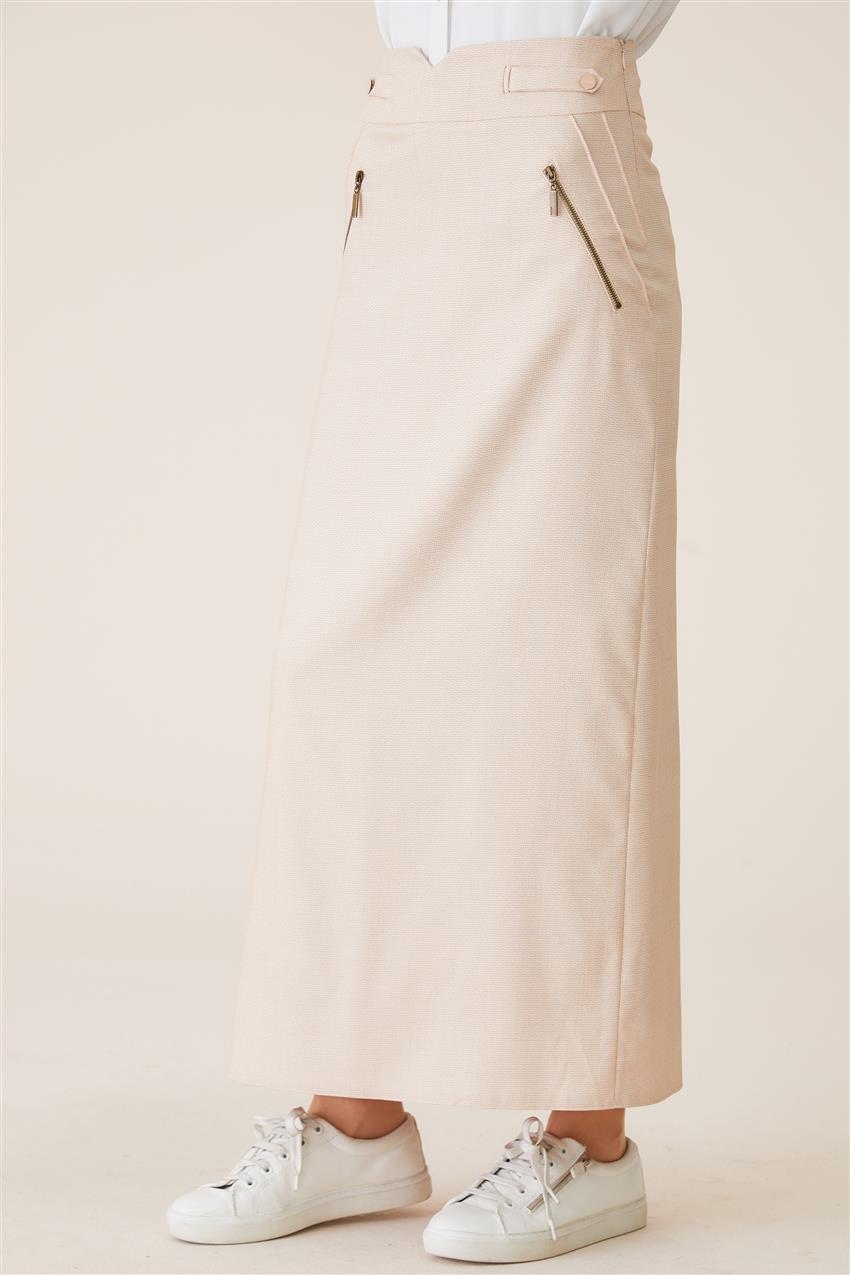 Camel Pocket Zippered Straight Cut Skirt
