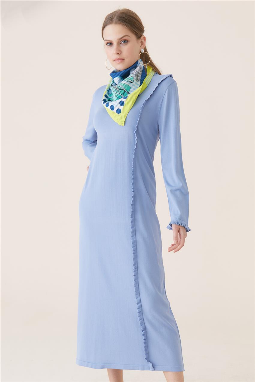 Fırfır Detaylı Mavi Elbise AHY9204-70