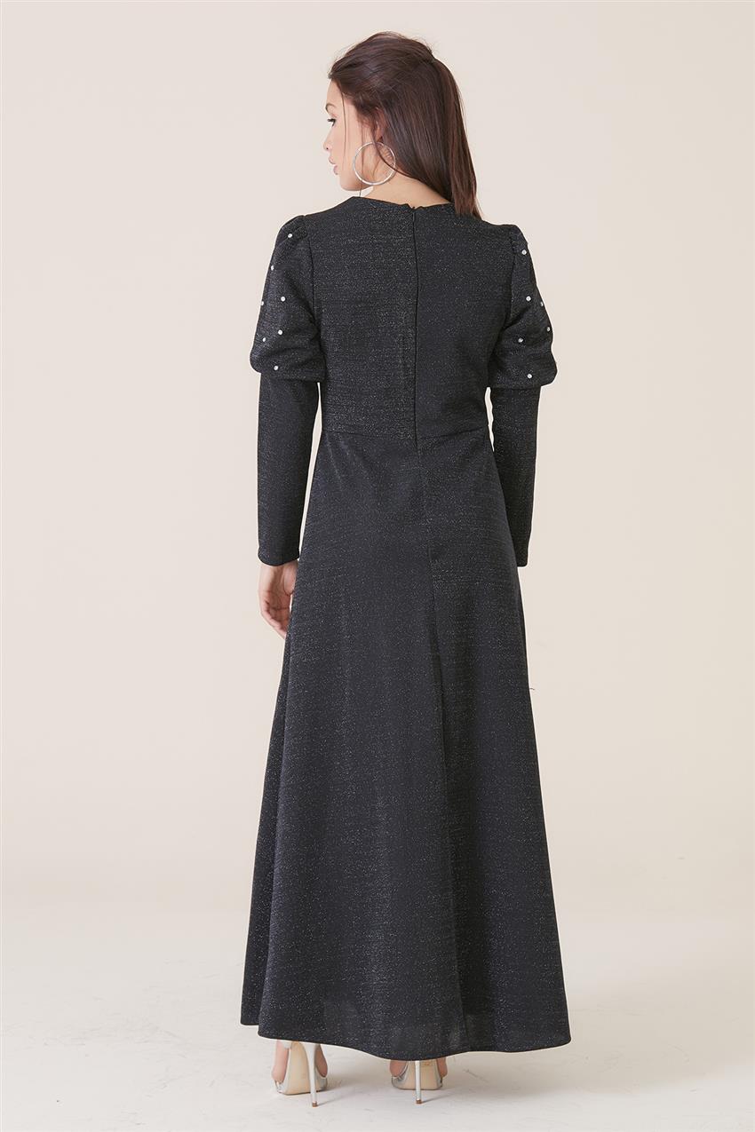 Omzu Taş Detaylı Siyah Elbise MPU-0S7015-01